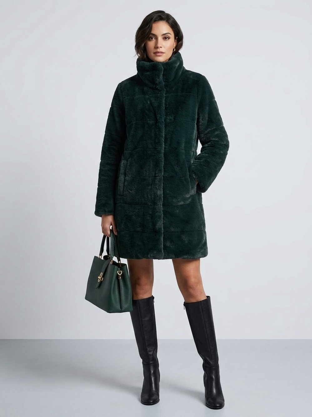 NVLT Emerald Green Faux Fur Stand Collar Coat Jacket XL